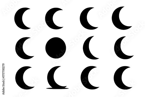Moon horizon downward rim line crescent shadow icon vector view