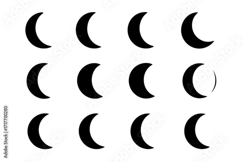Transitioning shadow profile moon thin phase icon thickened vector crescent
