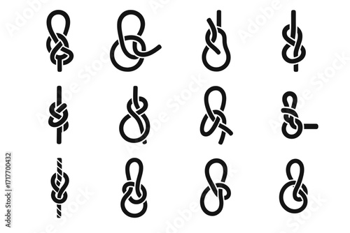 Secure tightened side icon rope bowline icons loop rescue knot view vector