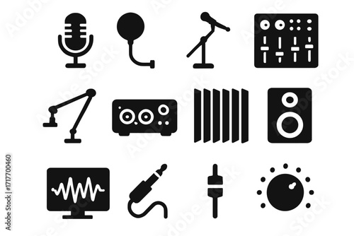 Icon waveform sound vector studio stand jack interface fader display recording