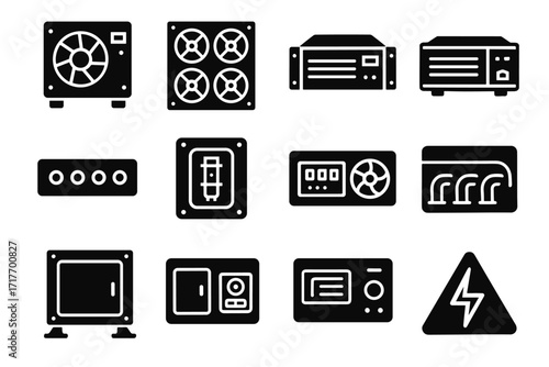 Digital panel secured vector icons block inverter access icon units frame industrial