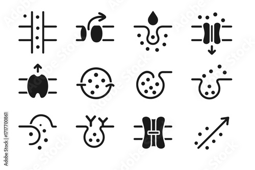 Vector shape icon channel transport diffusion movement icons membrane curve pump path