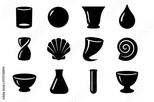 Icon contour shape ribbon droplet glass collection tube horn pattern sphere vector