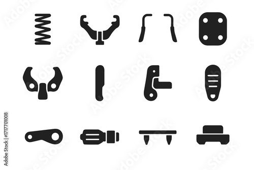 Sole components latch lever ski icon system arms pins vector heel baseplate