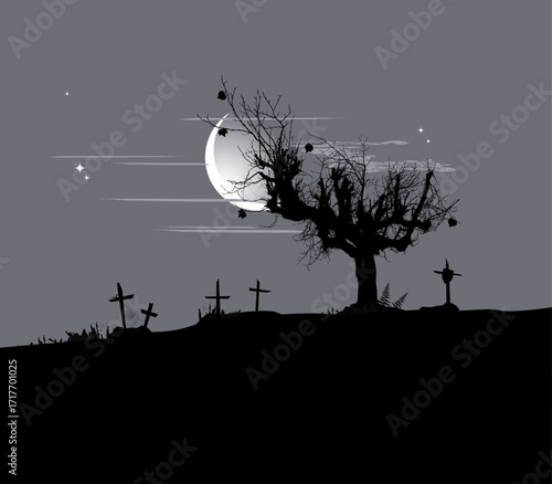 Halloween background with flying bats, 2D vector background