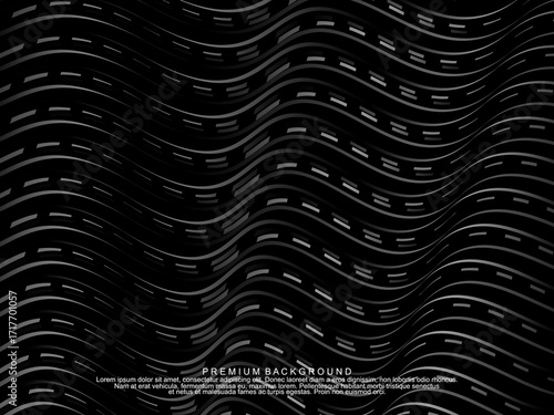 Black background vector luxury invitation card. Elegant wavy lines pattern on black background. Premium design illustration for wedding, vip cover template, grand opening, flyer, etc.	