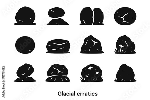 Piece block vector icon boulder surface rock erratic stone tilted icons glacial