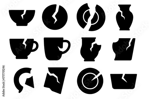 Crack vector ceramics icon unglued dish handle snapped fracture shattered broken fragment