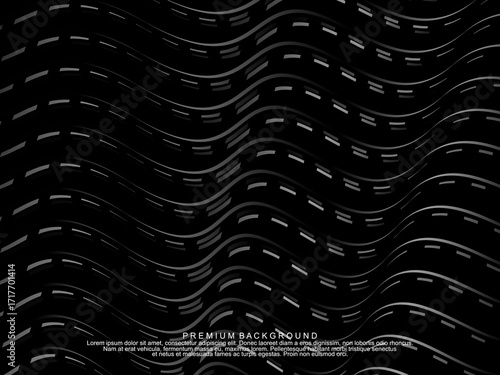 Black background vector luxury invitation card. Elegant wavy lines pattern on black background. Premium design illustration for wedding, vip cover template, grand opening, flyer, etc.	