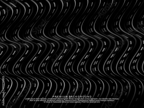 Black background vector luxury invitation card. Elegant wavy lines pattern on black background. Premium design illustration for wedding, vip cover template, grand opening, flyer, etc.	