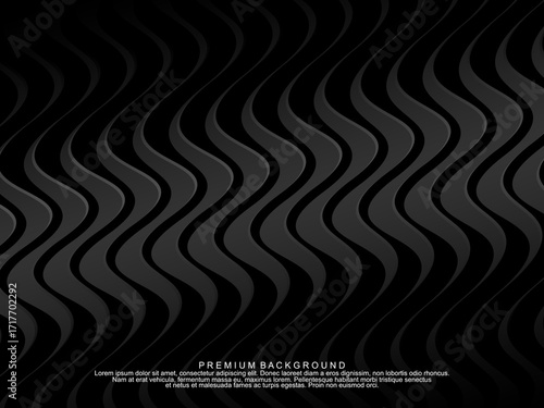 Black background vector luxury invitation card. Elegant wavy lines pattern on black background. Premium design illustration for wedding, vip cover template, grand opening, flyer, etc.	