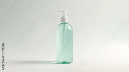 Sleek bottle of refreshing sanitizer with a pump for clean hands, perfect for health and wellness campaigns or product mockups in a modern, minimalist style