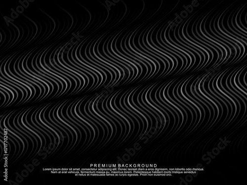 Black background vector luxury invitation card. Elegant wavy lines pattern on black background. Premium design illustration for wedding, vip cover template, grand opening, flyer, etc.	