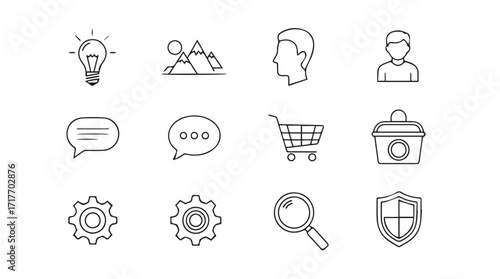 Collection of business and technology icons hand-drawn sketch style for digital use and presentations silhouette