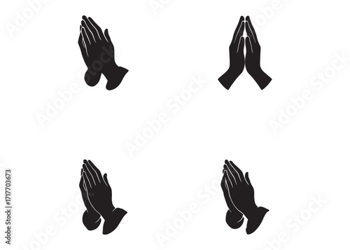 praying hands logo silhouette vector, hand praying logo icon design illustration, black silhouette praying hands logo vector, Religion praying hands logo vector silhouette on white background