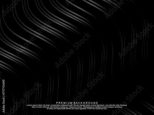 Black background vector luxury invitation card. Elegant wavy lines pattern on black background. Premium design illustration for wedding, vip cover template, grand opening, flyer, etc.	