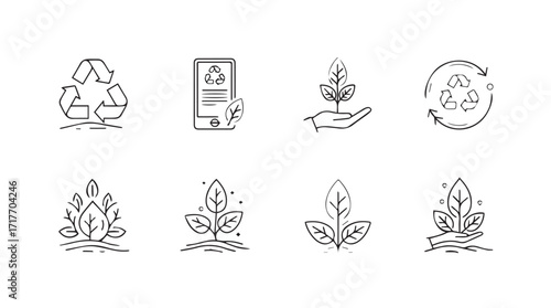 Eco friendly line art icons set for sustainability and environment protection concepts silhouette