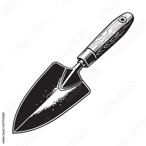 Black garden trowel Silhouette Vector, High Quality Illustration on White Background
