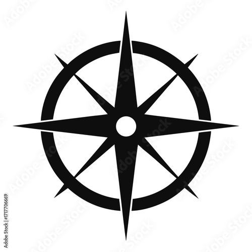 Compass Rose Silhouette Vector Illustration – Navigation and Direction Icon Design