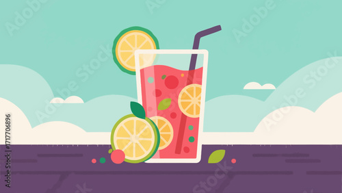 Freshly squeezed juice drinks, hand-drawn vector illustrations