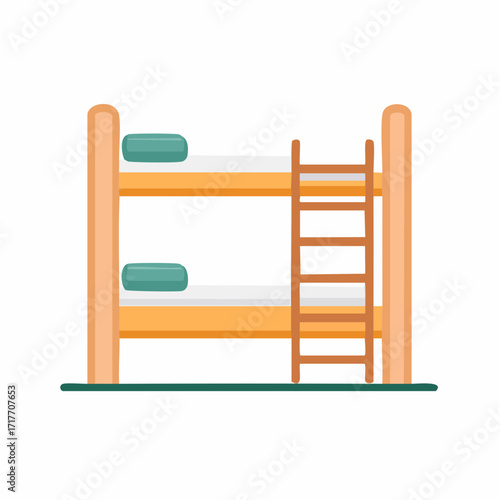 Two Tier Wooden Bunk Bed with Pillows and Ladder