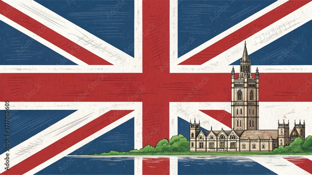 Fototapeta premium Grunge-style United Kingdom flag illustration with red, white, and blue colors