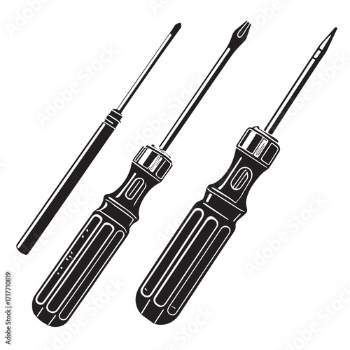Black insulated screwdrivers Silhouette Vector, High Quality Illustration on White Background