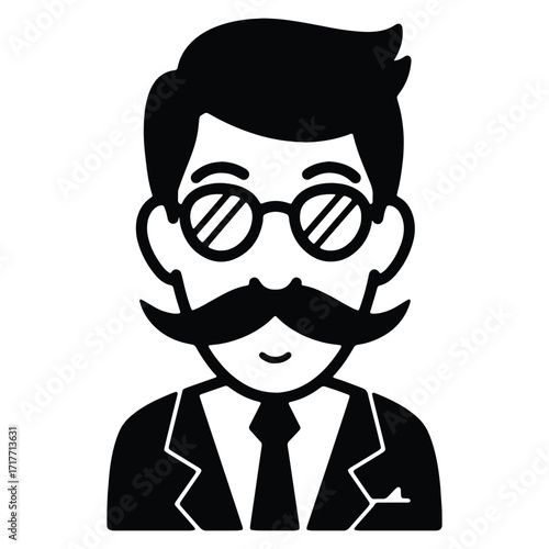 Stylish gentleman with mustache and glasses in a formal suit vector