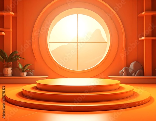 Wallpaper Mural Orange room with round podium Torontodigital.ca