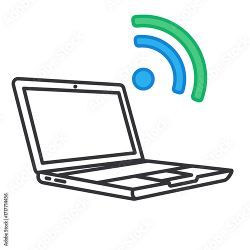 Laptop with wifi signal showing connection availability