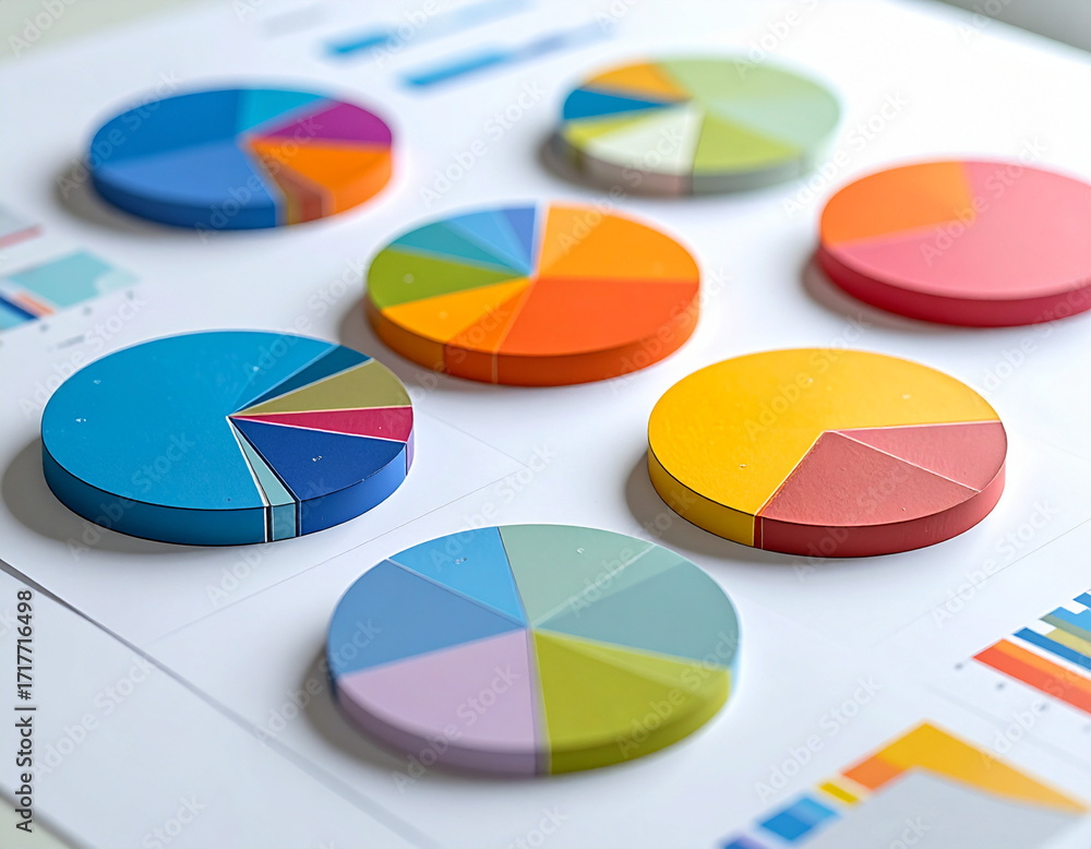 Fototapeta premium Data analysis charts colorful pie graphs