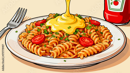 Pasta cuisine, hand-drawn vector illustrations