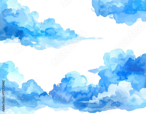  Soft Watercolor Blue Clouds Isolated on Transparent Background PNG
