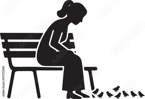 Woman sitting on bench looking at birds