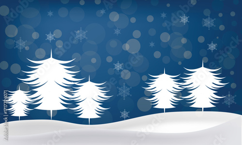 Snow background. Falling snow. Forest in the snow