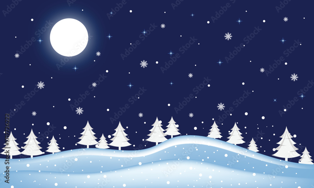 Naklejka premium Merry Christmas winter landscape scene with trees and falling snow background