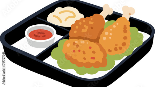 Fried chicken fast food, hand-drawn vector illustrations