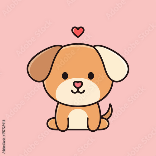 Cute baby puppy cartoon sitting calmly in soft pastel background