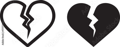 Two broken heart icons one outline one filled symbolizing sadness loss love relationships