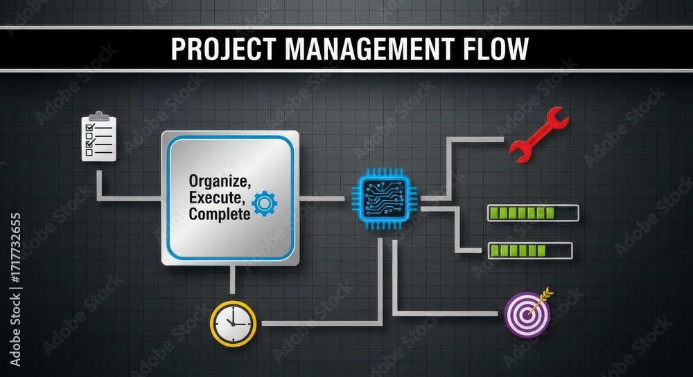 Naklejka premium Project Management Flow Diagram Workflow Process Steps Success Goal