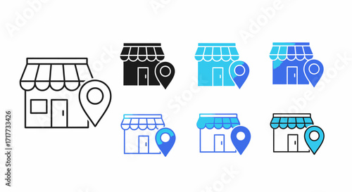 Store location icon set, local shop vector illustration