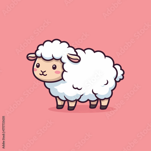 Cute Cartoon Sheep Standing On Pink Background – Adorable Farm Animal Character for Kids