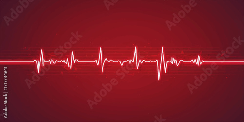 The red heartbeat cardiogram line on an ECG monitor shows a strong, healthy pulse wave for medical illustration