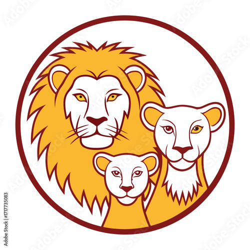 A Charming Lion Family Portrait Warm Tones and Gentle Composition Captivating Illustration of Kinship and Protection Expressed Through a Beautifully Designed Logo