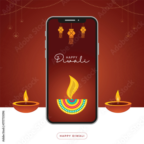 Happy Diwali Celebration with Smartphone and Candles Social media Banner Template