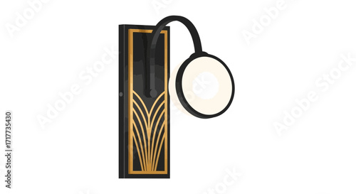 Elegant Art Deco Wall Sconce Illustration with Gold Details on Dark Background