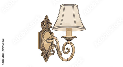 Elegant wall sconce illustration featuring shade and ornate bracket design
