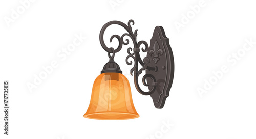 Elegant Wall Sconce with Amber Shade and Ornate Ironwork Design