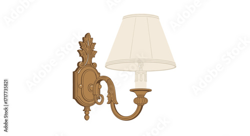 Elegant wall sconce with a lampshade for interior lighting illustration
