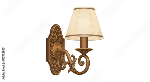 Elegant Wall Sconce with Ornamental Details and Soft Lighting Shade